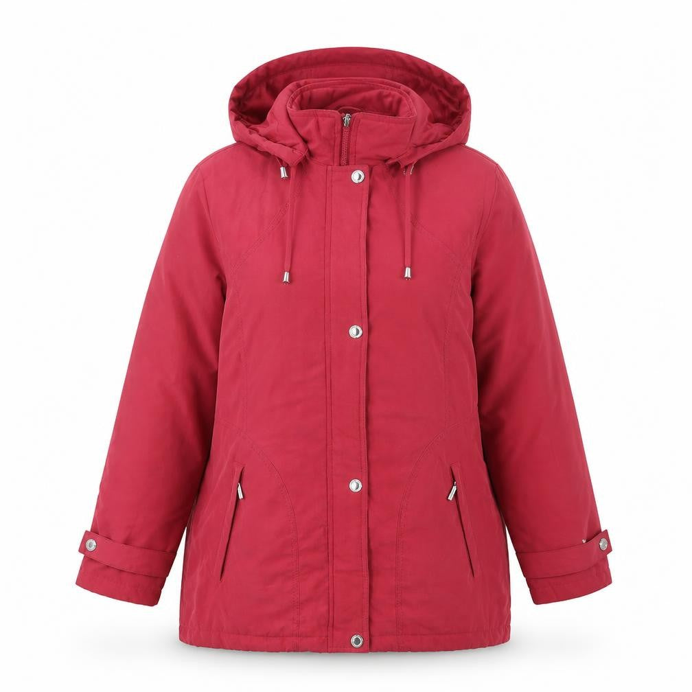 Front view of Klassik women’s purple jacket coat, size UK 12, zip