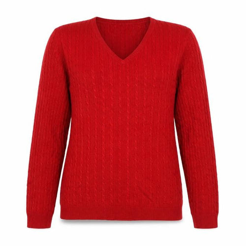Love Knitwear Womens Red V-Neck  Acrylic Pullover Jumper Size 12