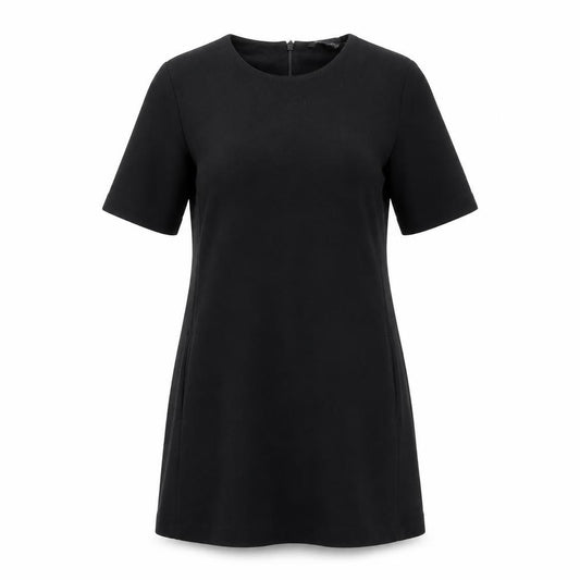 Front view of H&M women’s black viscose shift, size XS, round neck zip