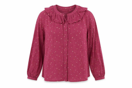 Front view of Next women’s pink geometric viscose basic button-up, size UK 14, collared - star print