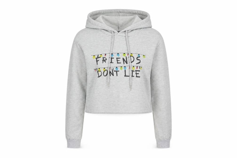 Front view of SHEIN women’s grey polyester pullover hoodie, size XS, pullover - friends