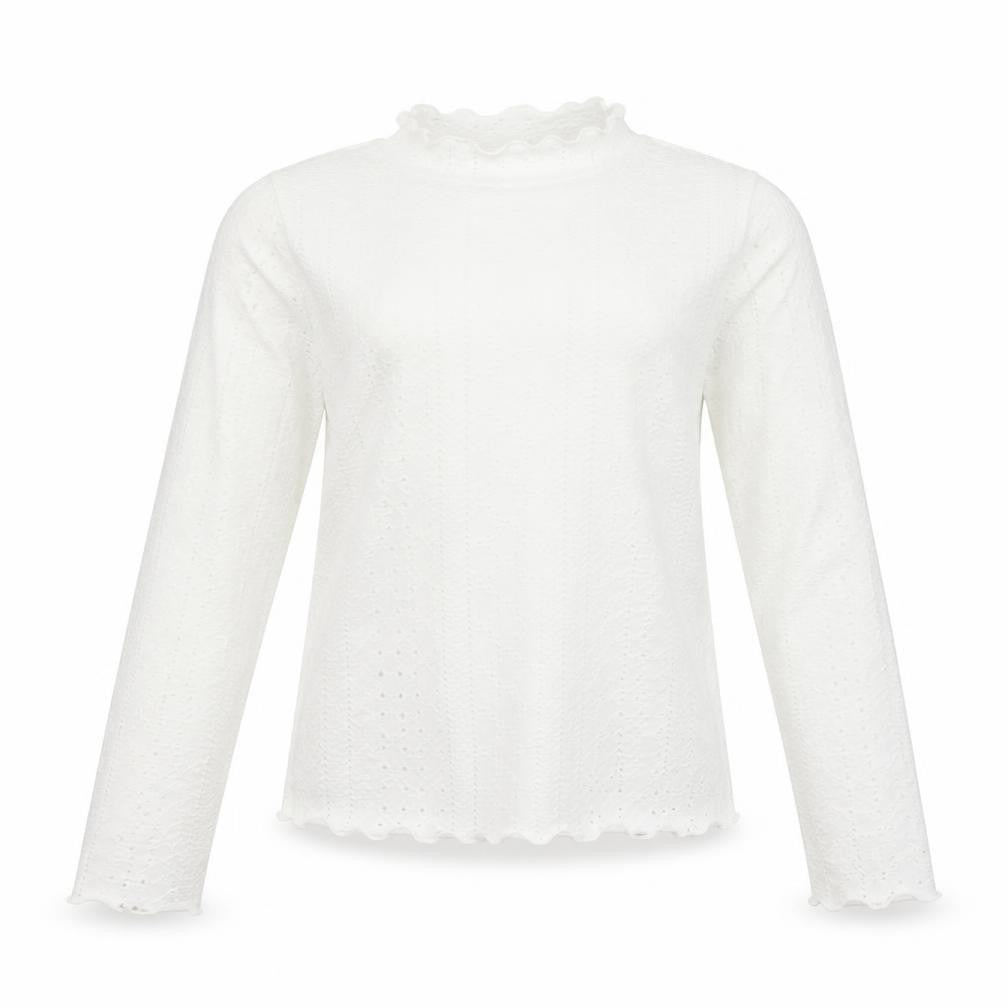 Front view of SHEIN girls’ white polyester basic t-shirt, size 10, years mock neck pullover
