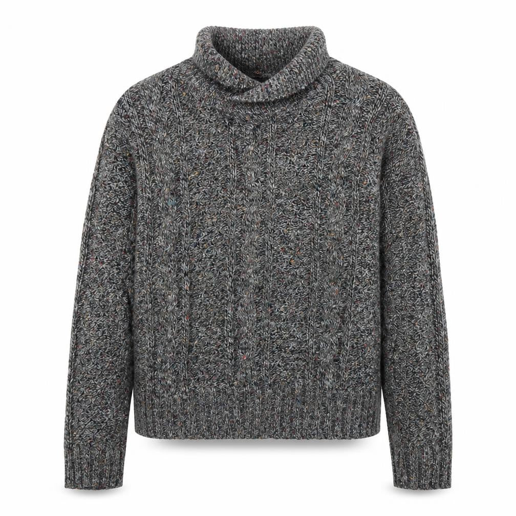 Front view of Puritan men’s grey collared acrylic jumper, size M