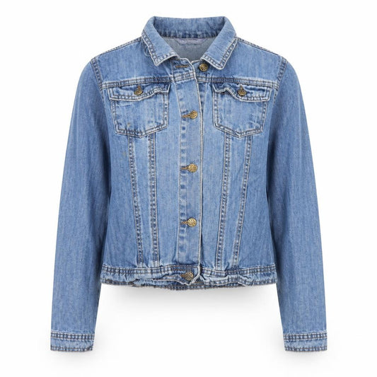 Front view of Avenue women’s blue jacket, size S, button