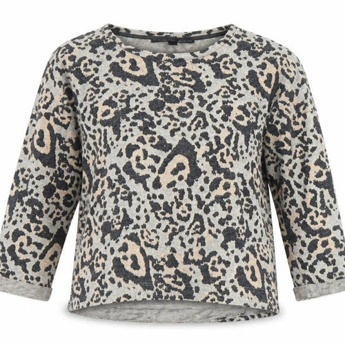 Topshop Womens Grey Animal Print Cotton Jersey T-Shirt Size 10 Round Neck