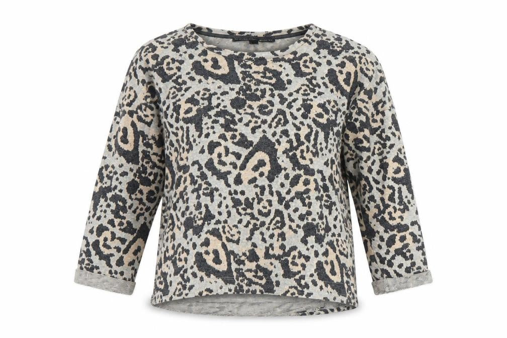 Topshop Womens Grey Animal Print Cotton Jersey T-Shirt Size 10 Round Neck