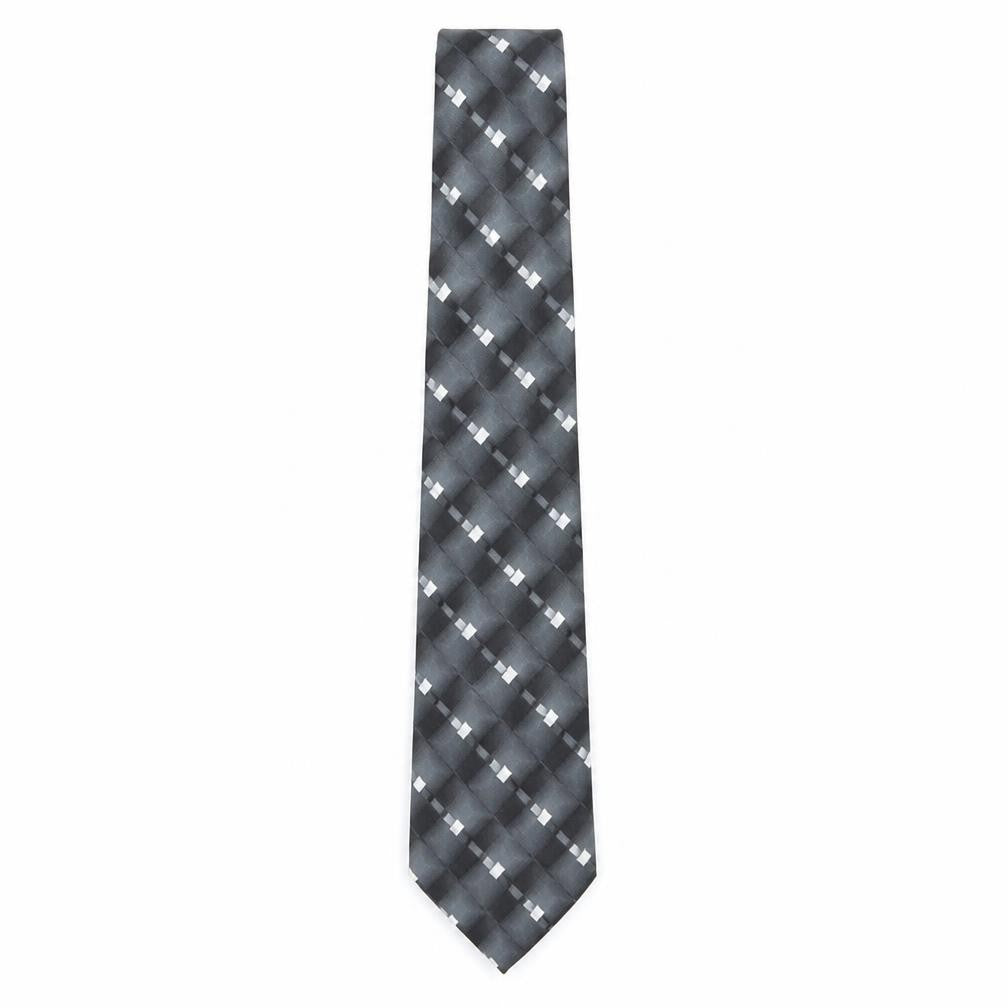 Front view of Burton men’s grey plaids & checks silk pointed tie one size