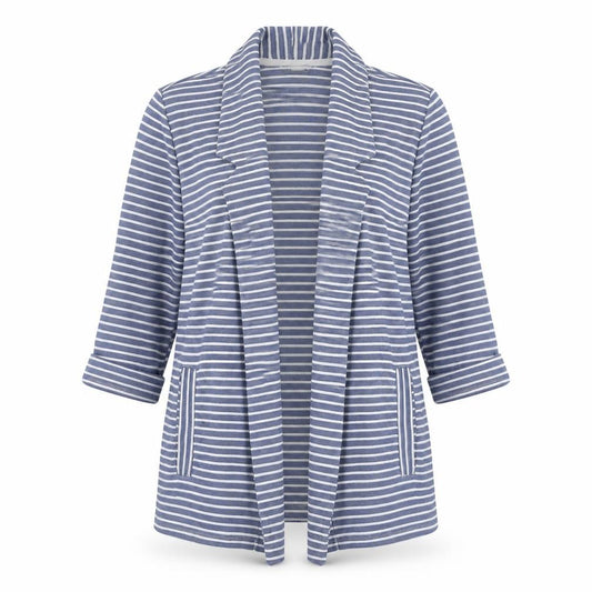 Front view of Tu women’s blue striped jacket, size UK 10