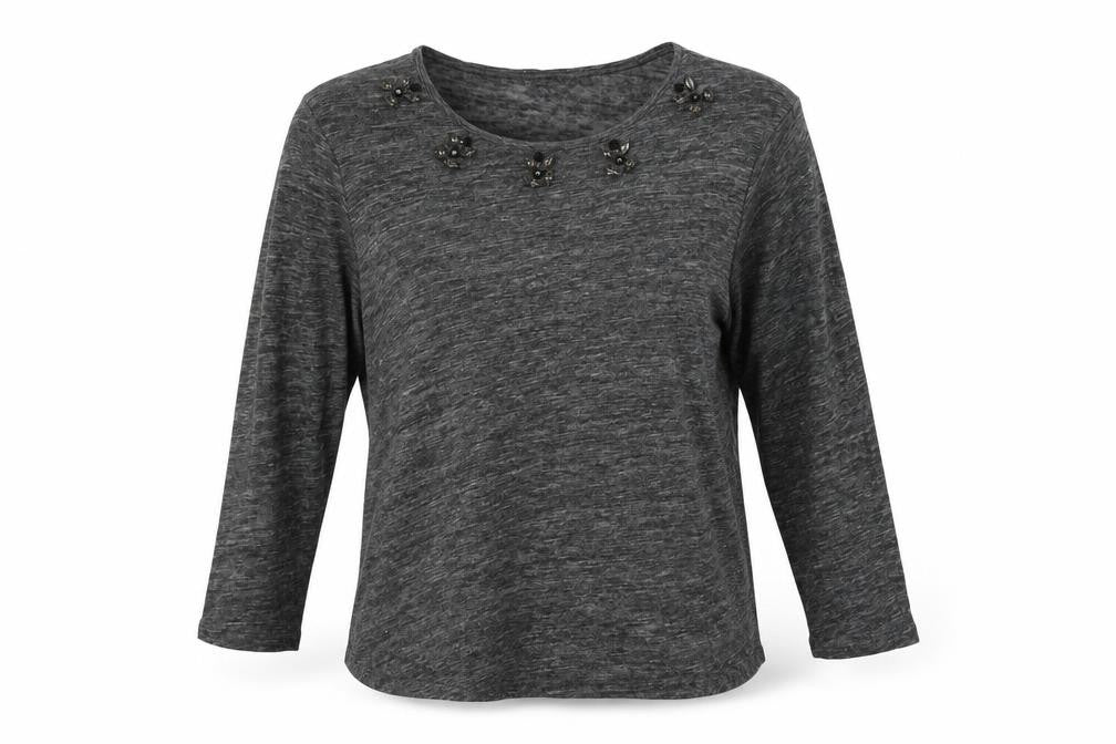 Front view of Zanzara women’s grey round neck polyester jumper, size M