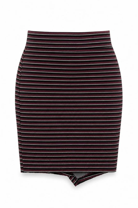 Front view of Atmosphere women’s multicoloured striped polyester a-line skirt, size UK 10