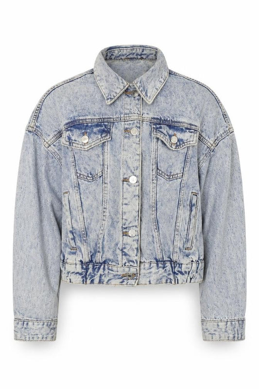 Front view of Primark women’s blue jacket, size UK 6, button