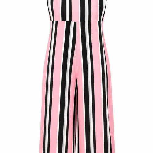 Missguided Womens Pink Striped Polyester Jumpsuit One-Piece Size 6 L20 in Tie
