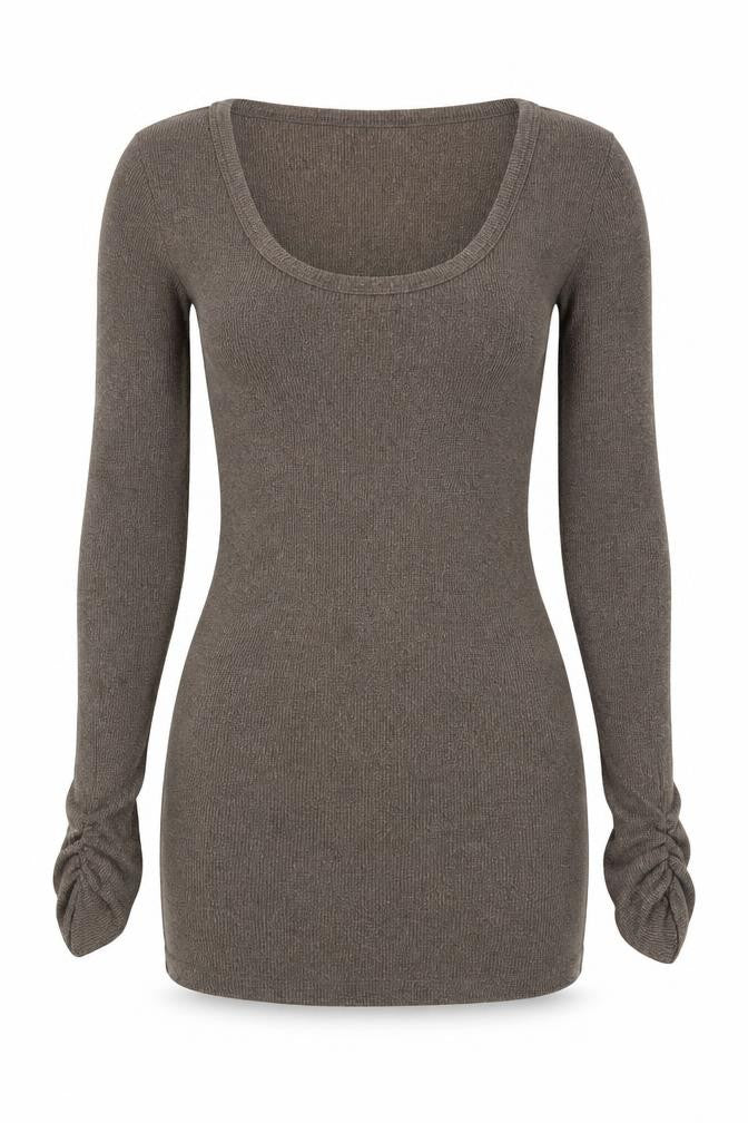 Front view of New Look women’s brown round neck polyester jumper, size UK 8
