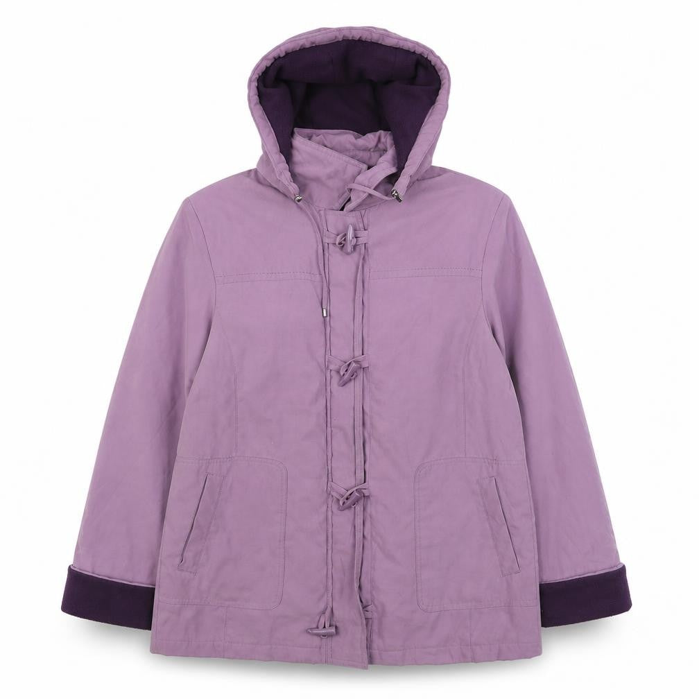 Front view of EWM women’s pink overcoat coat, size UK 14