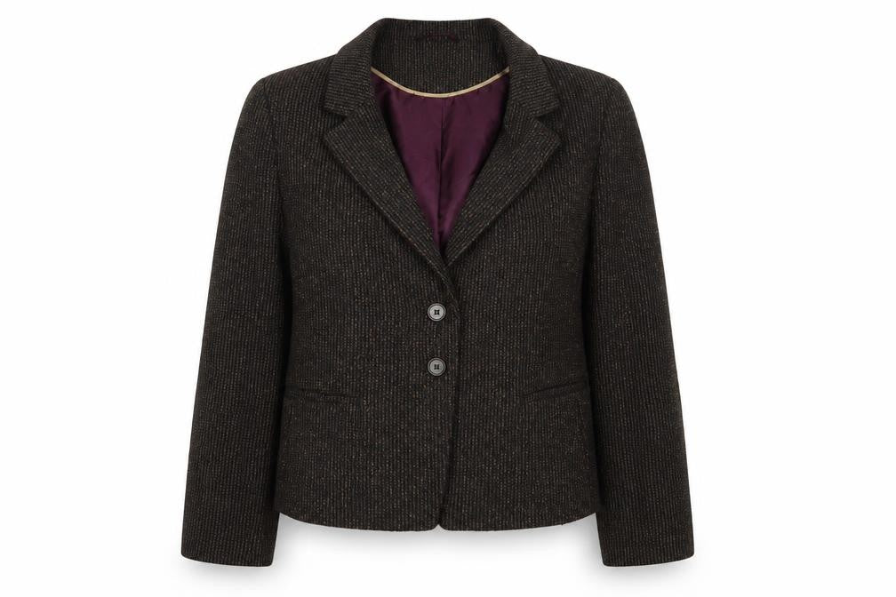 Front view of New Look women’s brown polyester jacket sport coat, size UK 18