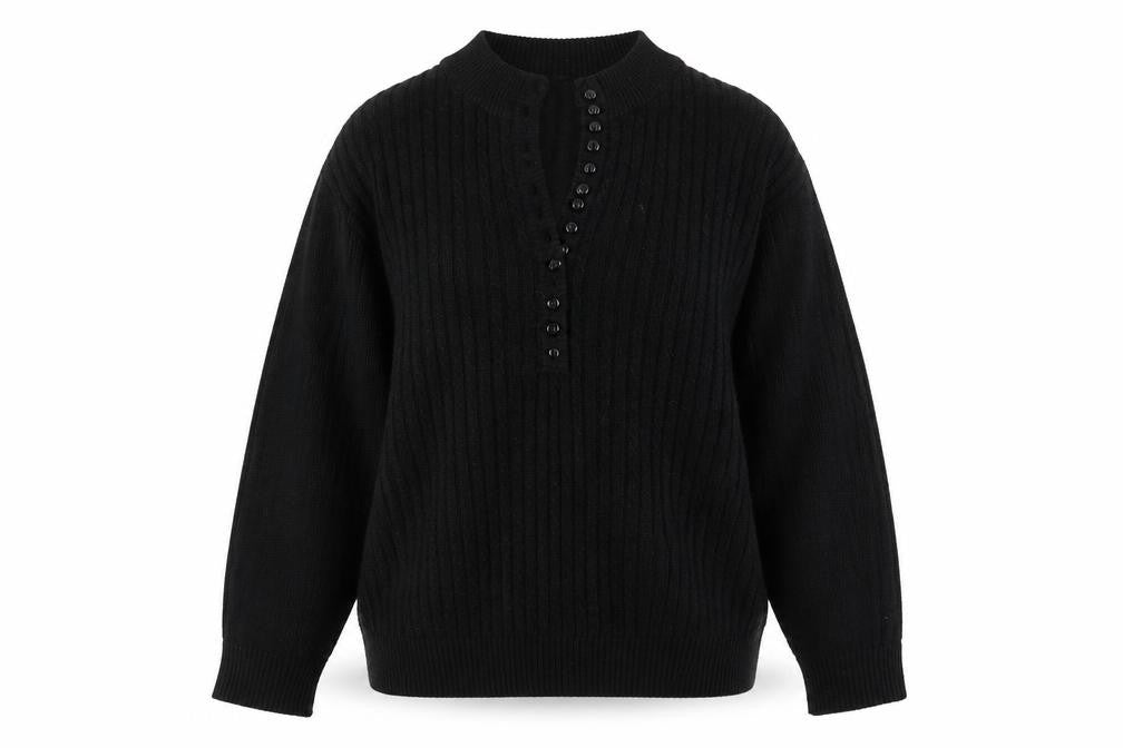Front view of Compliments women’s black round neck acrylic jumper, size UK 16