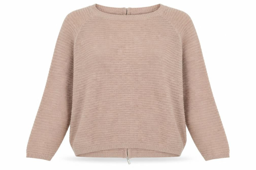 Front view of Intuition women’s pink round neck acrylic jumper, size UK 20