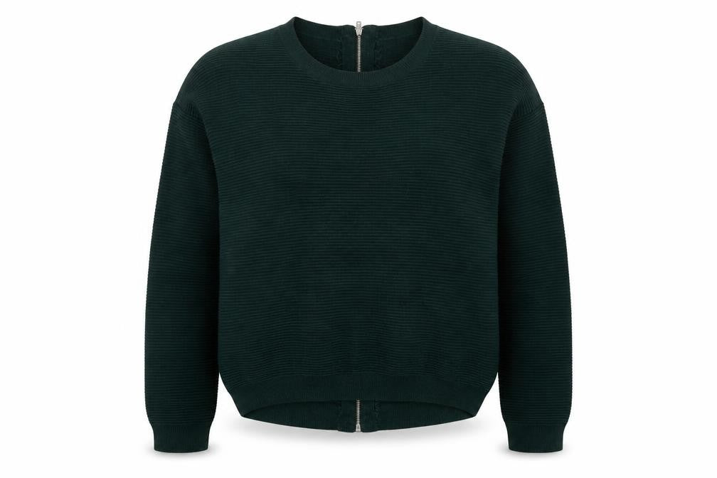 Front view of Next women’s green round neck acrylic jumper, size UK 10