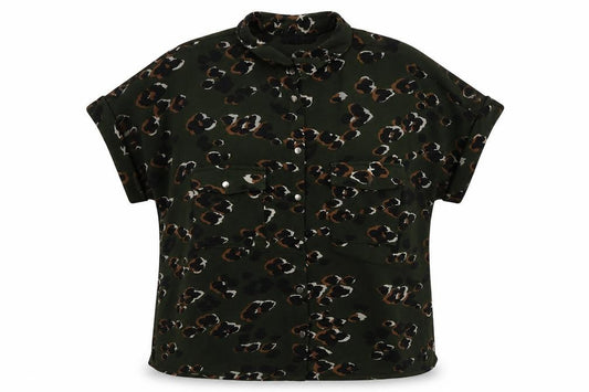 Front view of New Look women’s green animal print polyester basic button-up, size UK 8, collared