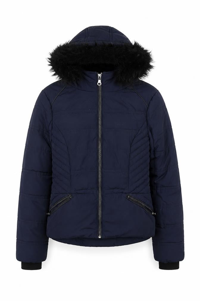 Front view of Marks & Spencer women’s blue jacket, size UK 8, zip