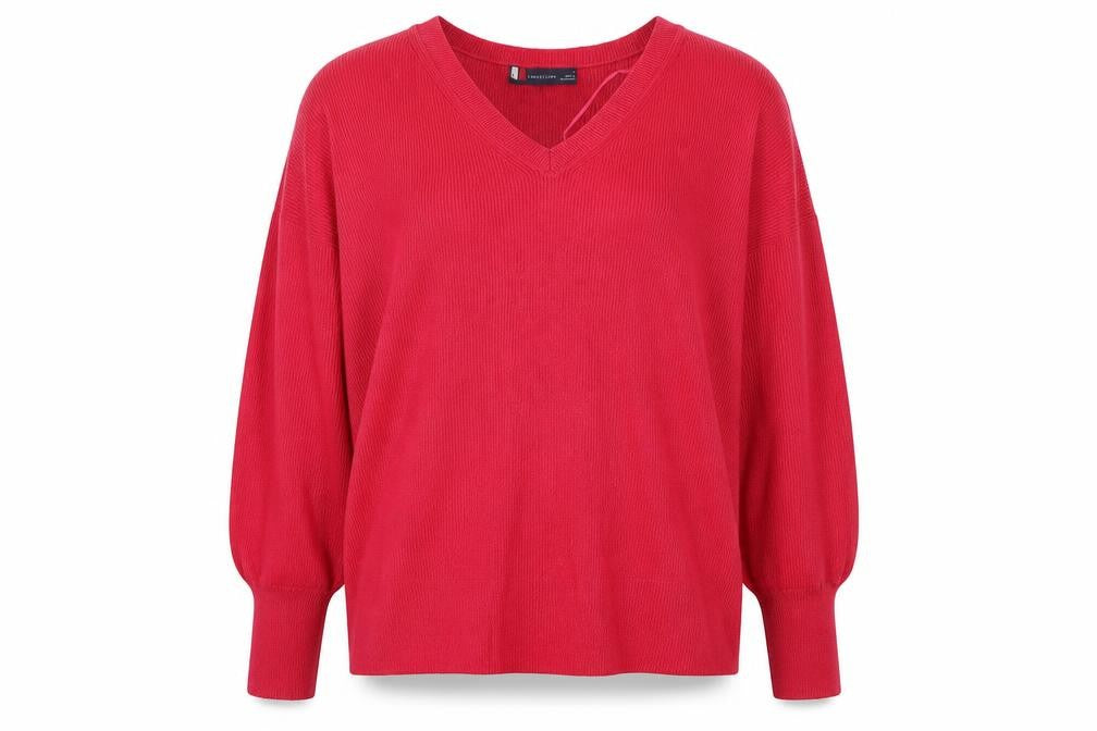 Front view of Marks & Spencer women’s pink v-neck viscose jumper, size S