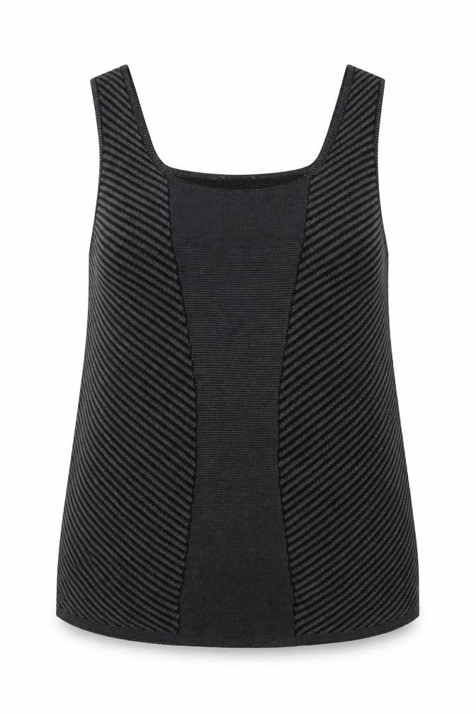 Per Una Womens Grey Round Neck Striped Viscose Vest Jumper Size 16