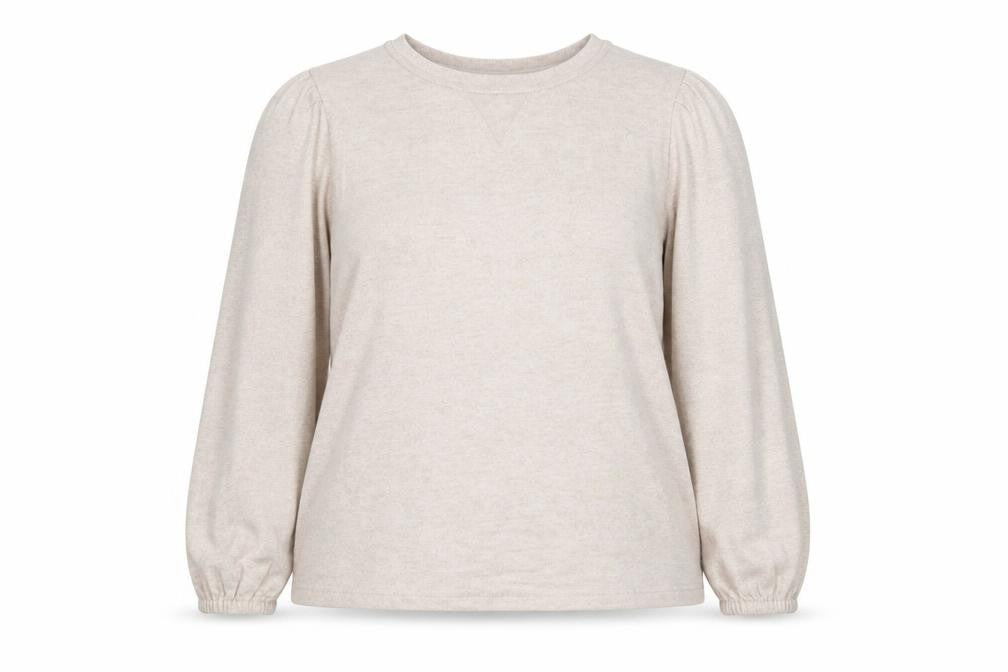 Front view of Dunnes women’s beige round neck viscose jumper, size L