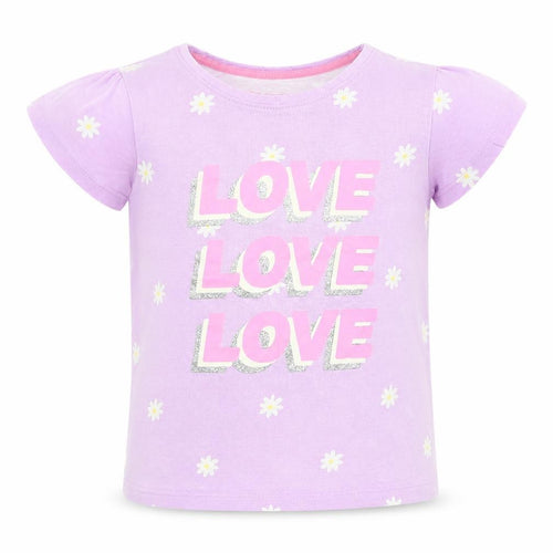 Primark Girls Purple Floral Cotton Basic T-Shirt Size 5 Years Crew Neck Pullover
