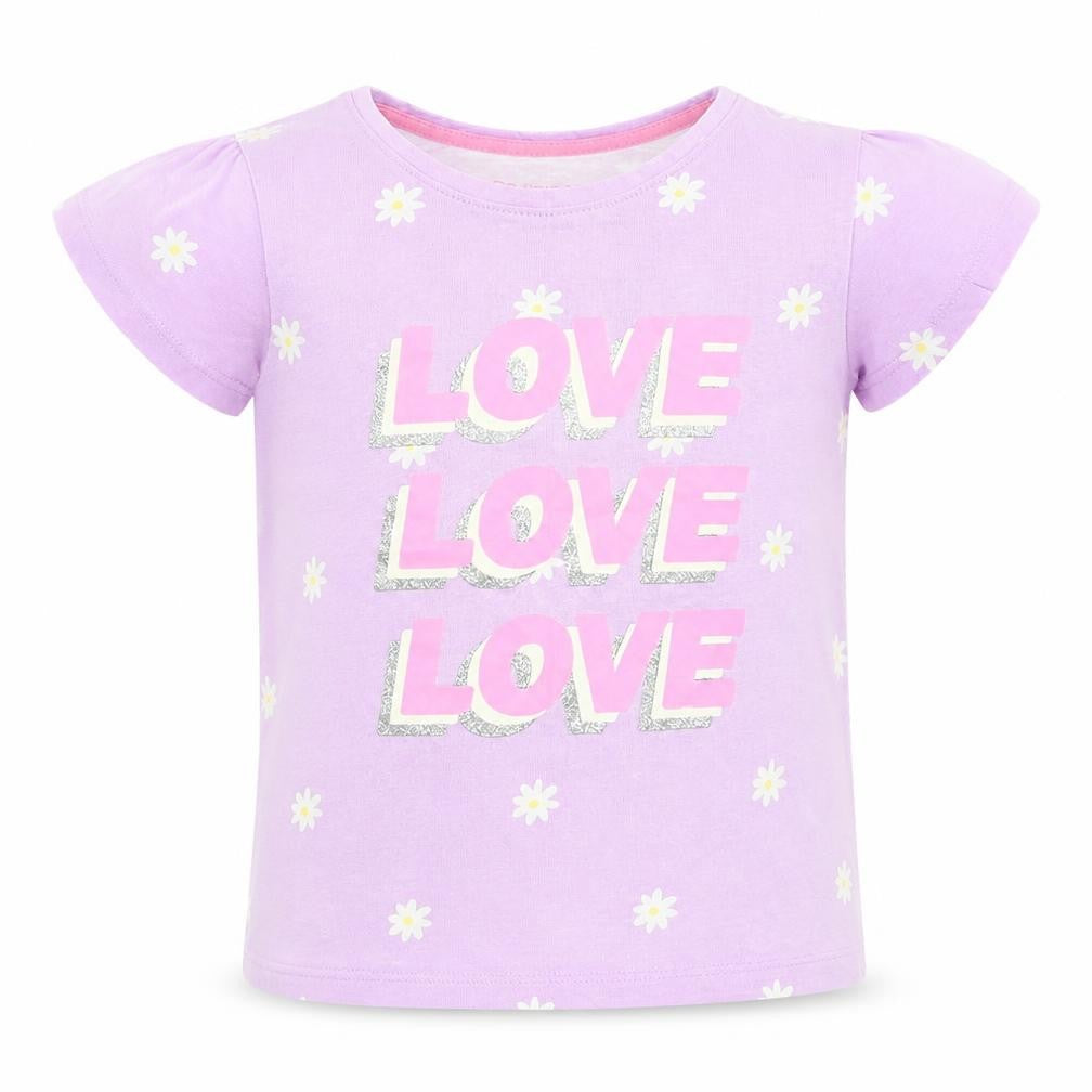 Primark Girls Purple Floral Cotton Basic T-Shirt Size 5 Years Crew Neck Pullover
