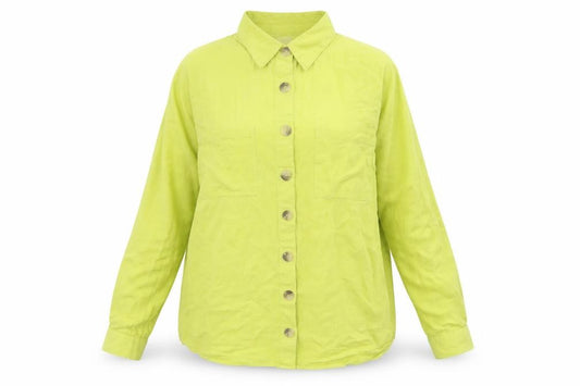 Front view of Missguided women’s green cotton basic button-up, size UK 10, collared