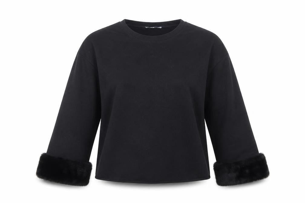 Front view of Zara women’s black polyester pullover sweatshirt, size S, pullover