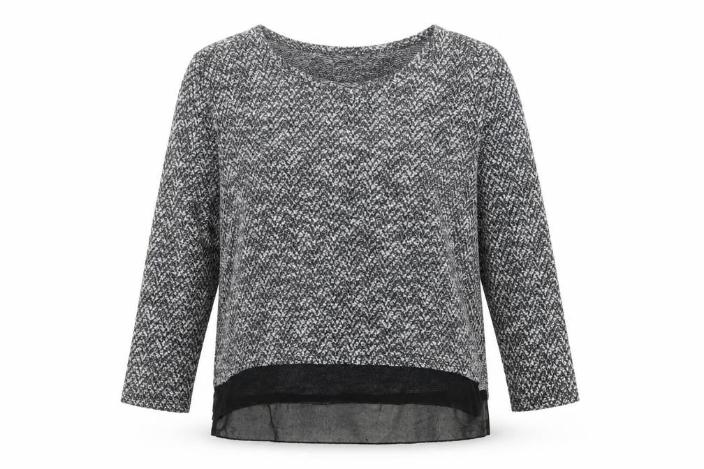 Front view of Peacocks women’s black crew neck polyester jumper, size M