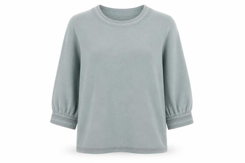 Front view of H&M women’s green crew neck viscose jumper, size M