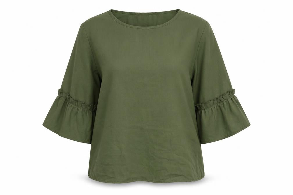 Front view of Quiz women’s green polyester basic t-shirt, size UK 42, round neck