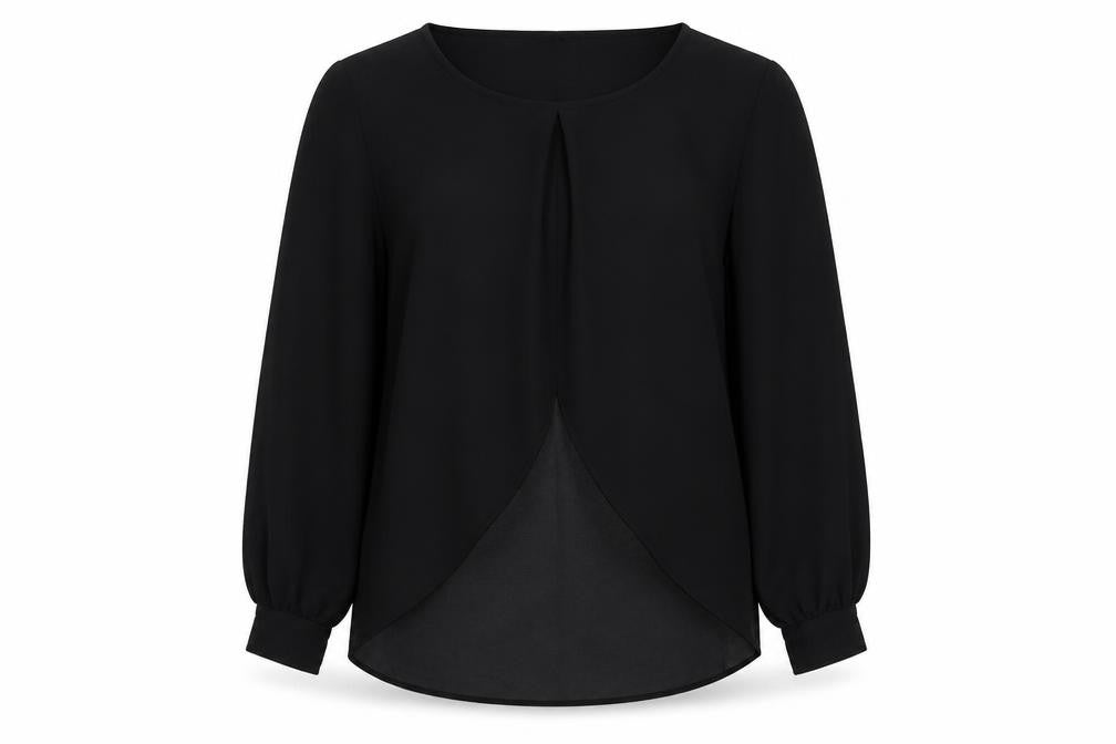 Front view of F&F women’s black polyester basic blouse, size UK 10, round neck