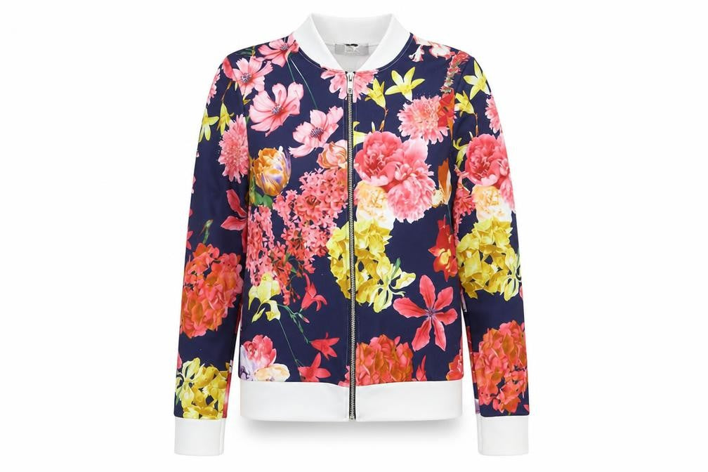I-X London Womens Blue Floral Polyester Full Zip Sweatshirt Size 8  Zip