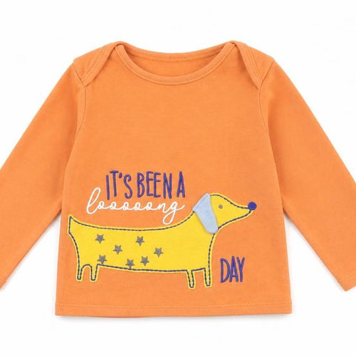 Nutmeg Baby Orange  Cotton Pullover T-Shirt Size 12 Months Crew Neck Pullover - Sausage Dog