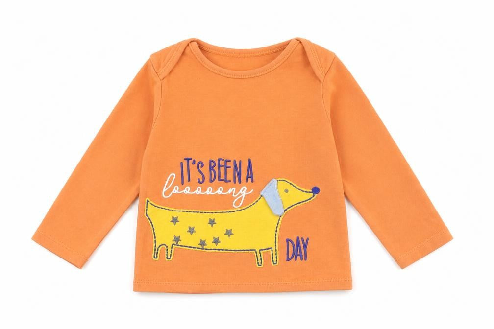 Nutmeg Baby Orange  Cotton Pullover T-Shirt Size 12 Months Crew Neck Pullover - Sausage Dog