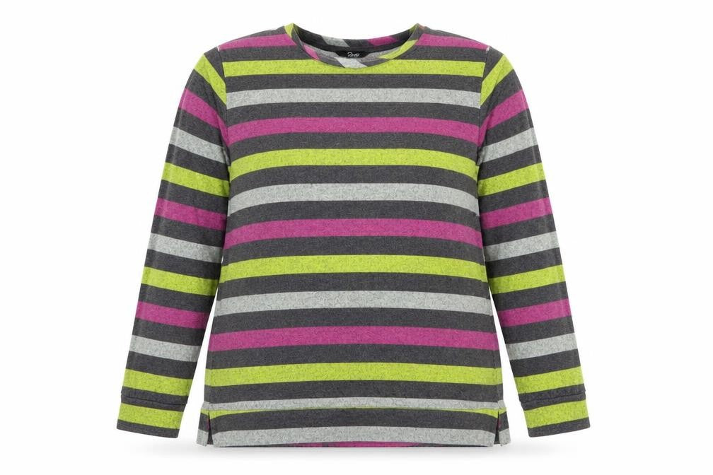 Front view of Pretty Secrets women’s multicoloured striped polyester pullover sweatshirt, size UK 16, pullover