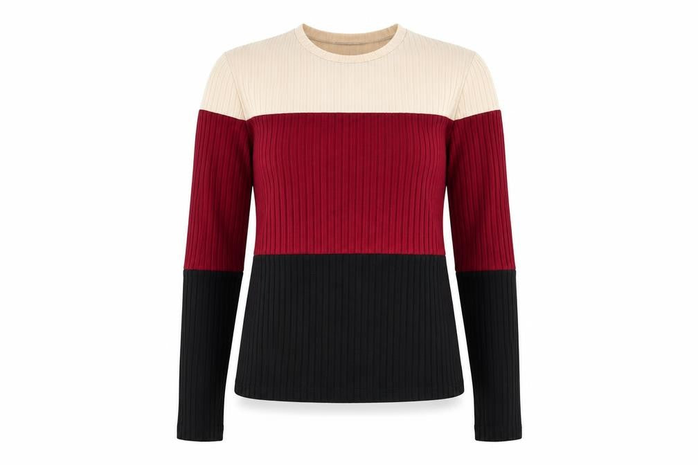 Front view of SHEIN women’s multicoloured colourblock polyester basic blouse, size M, crew neck
