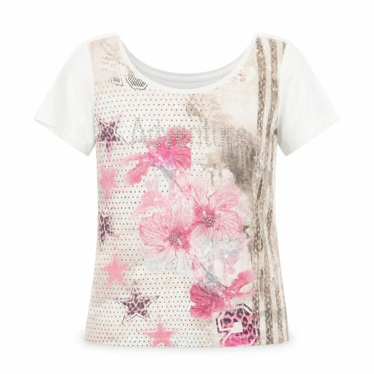 Front view of APANAGE women’s white polyester basic t-shirt, size UK 10, scoop neck