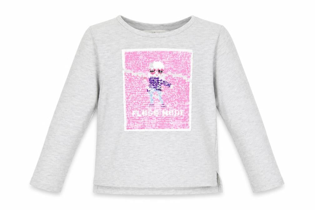 Front view of H&M girls’ grey polyester basic t-shirt, size 4-5, years crew neck pullover - floss mode