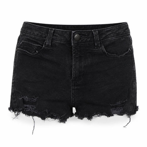 Denim Co Womens Black  Cotton Hot Pants Shorts Size 6  Regular Button - Distressed Look