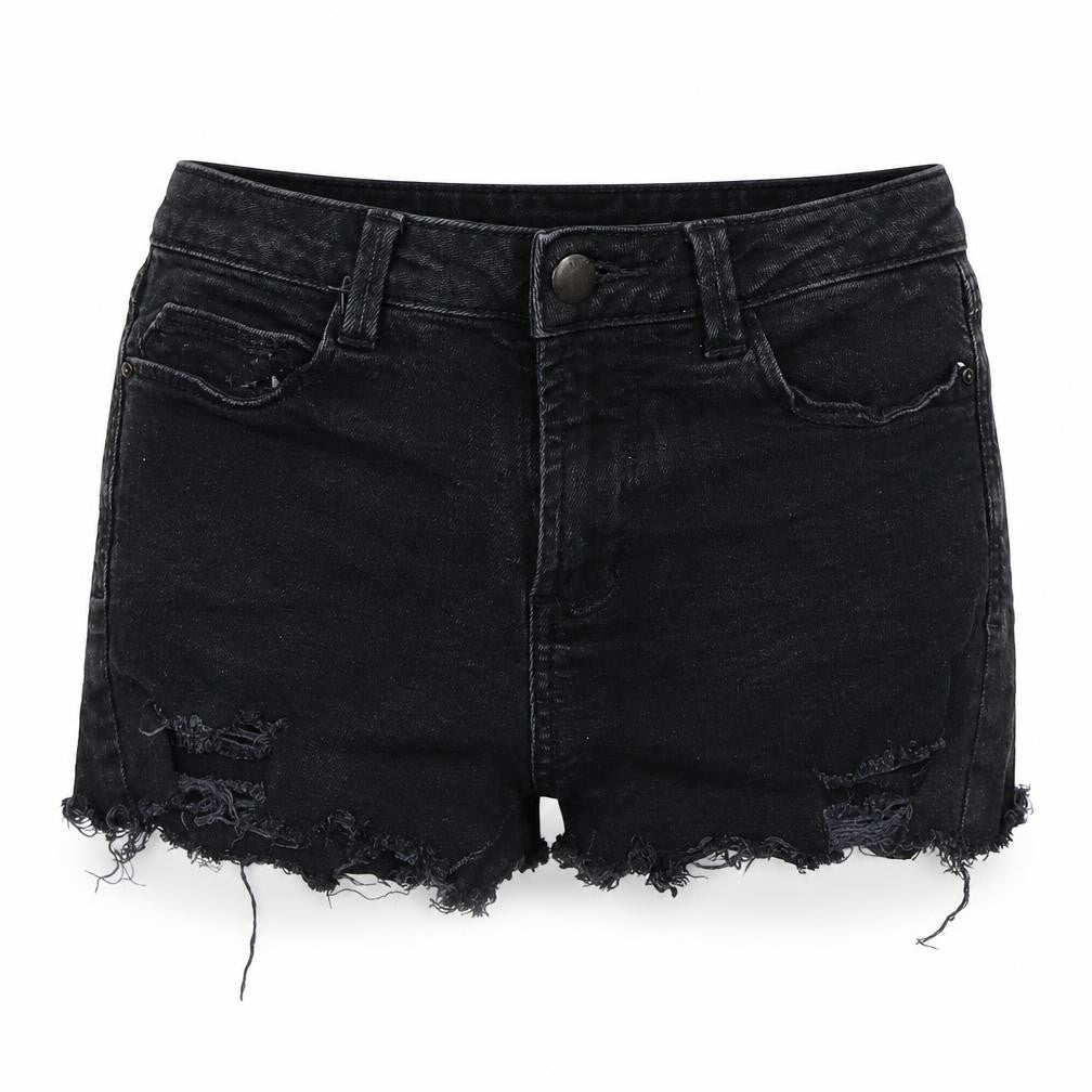 Denim Co Womens Black  Cotton Hot Pants Shorts Size 6  Regular Button - Distressed Look