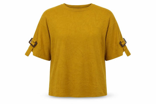 Front view of F&F women’s beige crew neck polyester jumper, size UK 10