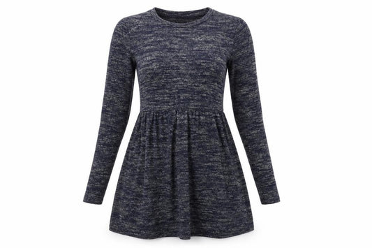 Front view of Studio women’s blue polyester fit & flare, size UK 8, round neck