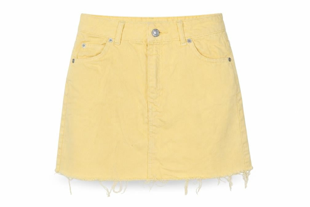 Topshop Womens Yellow  Cotton Mini Skirt Size 6   Zip