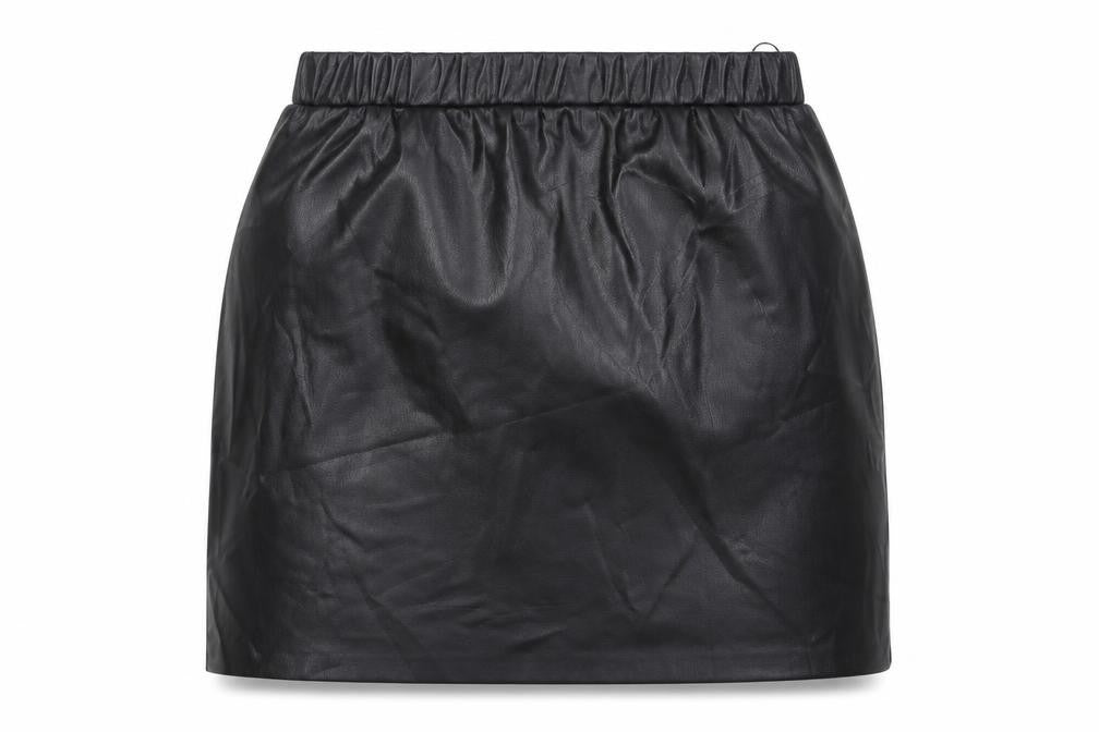 Front view of Dunnes women’s black polyester a-line skirt, size UK 8