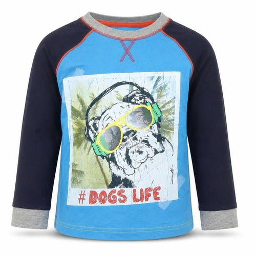 Dunnes Stores Boys Blue  Cotton Basic Casual Size 6-7 Years Round Neck  - Dog Print