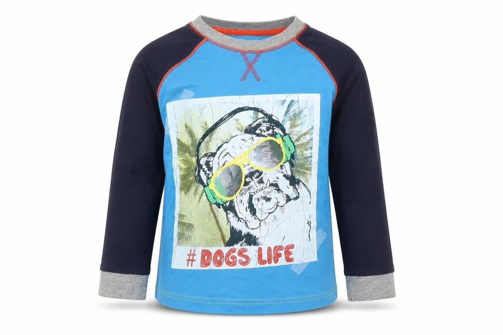 Dunnes Stores Boys Blue  Cotton Basic Casual Size 6-7 Years Round Neck  - Dog Print